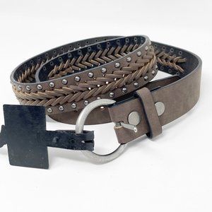 Western Womens Brown Leather Woven Studded Belt  Size Small   NEW